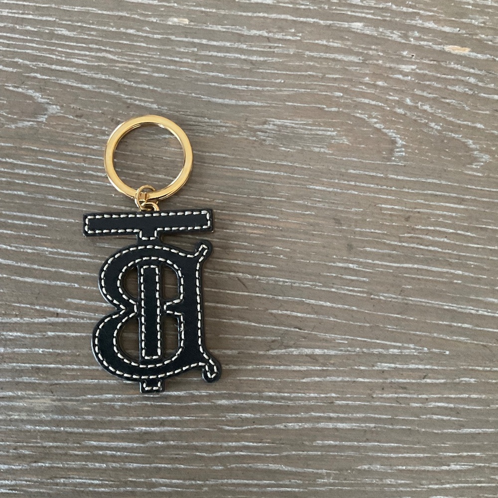Burberry TB Monogram Motif Leather Key Ring bag charm. Black and Brown.